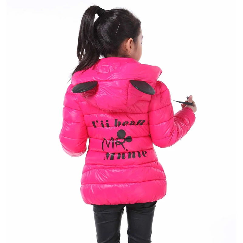Зимнее пальто для девочек, куртка Верхняя одежда с капюшоном с рисунком Микки и Минни, теплая Вельветовая одежда высокого качества для детей 3-8 лет г., лидер продаж