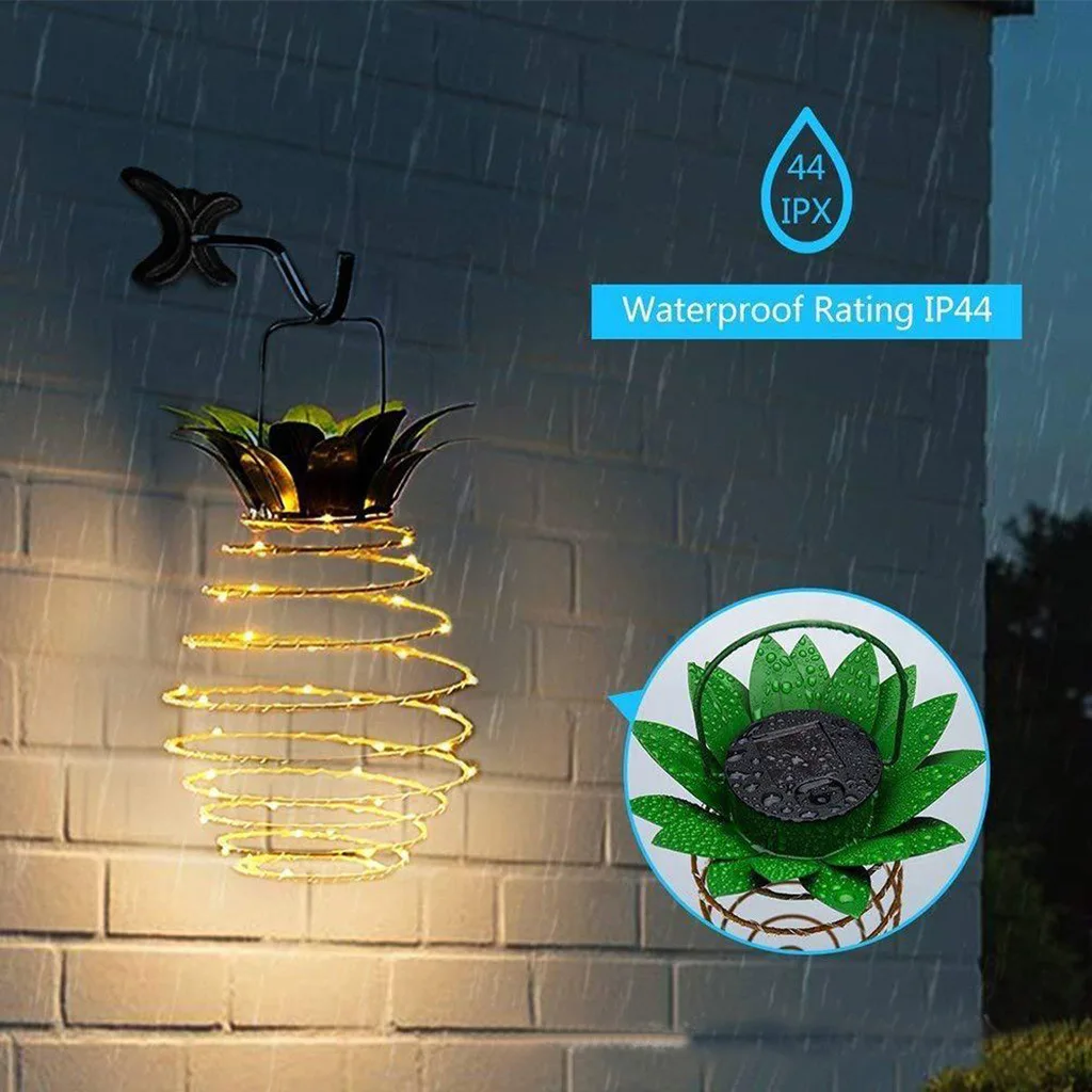 New Products Amazon Hot Sales Pineapple Lighting Chain Hanging Solar Lantern Waterproof Home Decoration Outdoor Retractable Copp