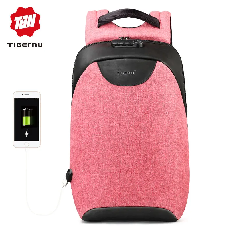 Pink Tigernu Женщины Анти Вор TSA Lock женский Рюкзак для ноутбука USB зарядка Школьная Сумка для Девочек-Подростков Женские Рюкзаки - Цвет: Pink
