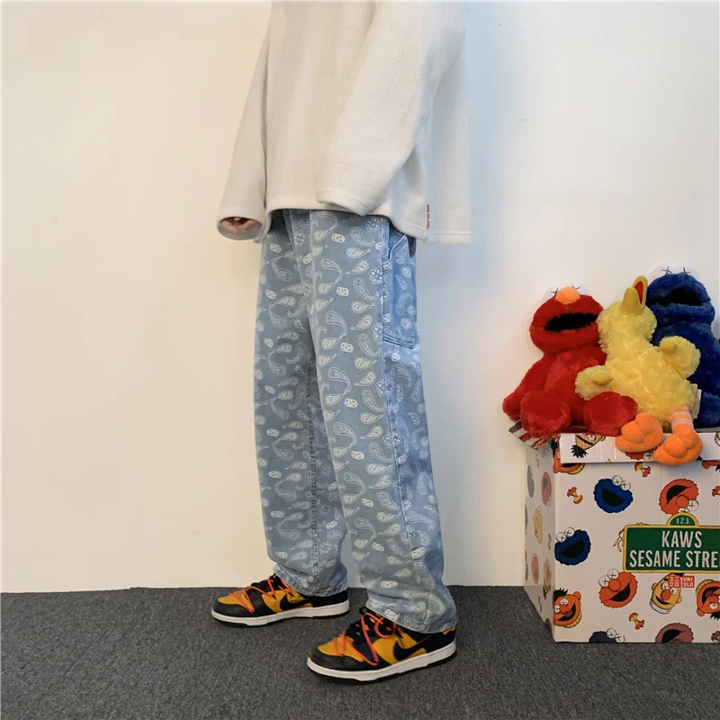 Прямые джинсы с цветами кешью мужские модные уличные жареные в стиле хип-хоп
