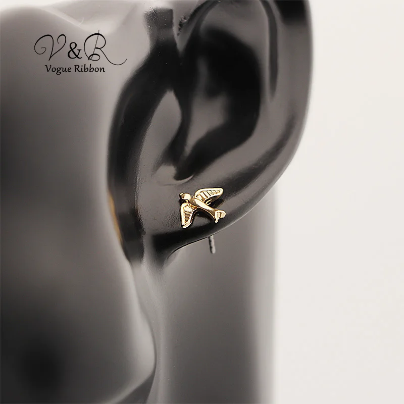 Imitation gold plated stud earring, swallow shape, basic metal style , 2019 minimalist simple fashion earring studs jewelry accessories  (6)
