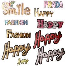 Уникальный значок с блестками и надписью, вышитые железные нашивки для одежды DIY, полосатая одежда, лоскутные наклейки, значки на заказ