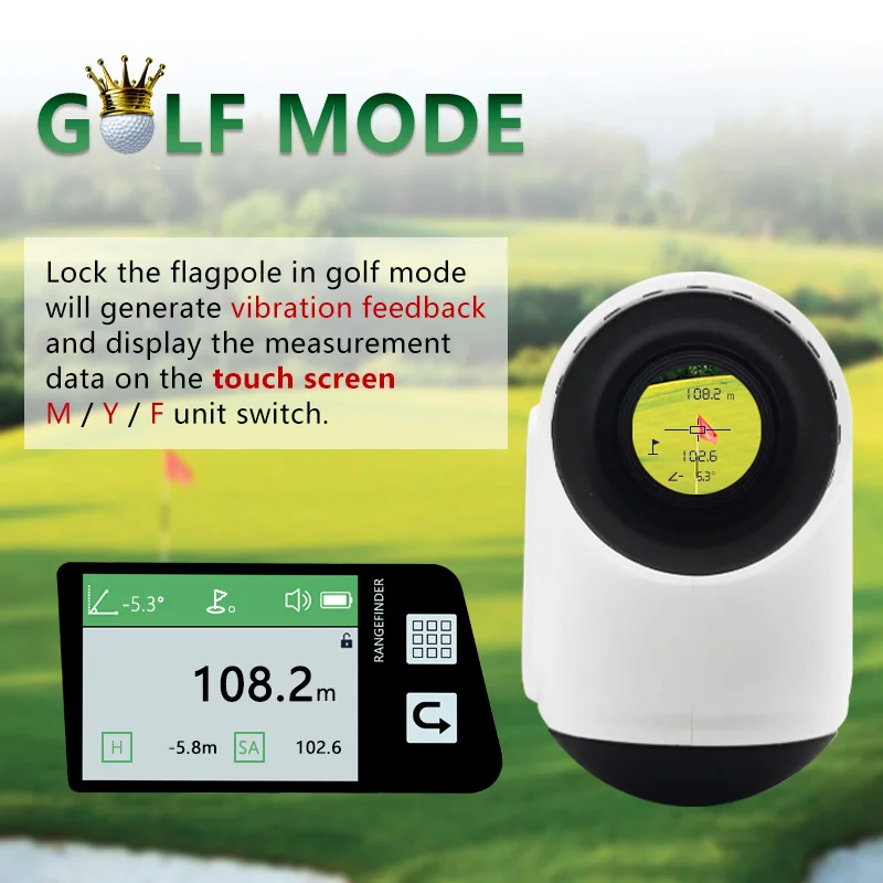 Laser Rangefinder Distance Meter Touch Screen Golf Telescope Rechargeable Laser Rangefinder LCD Display Laser Distance Meter with Flag-Lock 600m