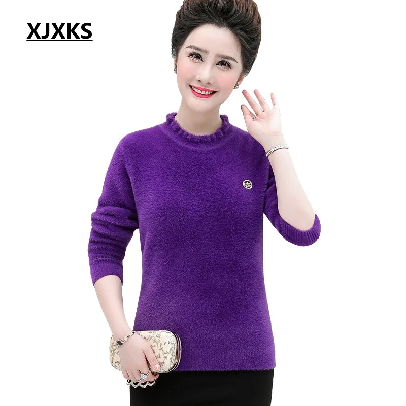 

XJXKS Warm Sweater Women Fall 2019 Plus Size Sweater Solid Jumper Wool Pullover Fuzzy Long Sleeve Women Sweater Winter Tops