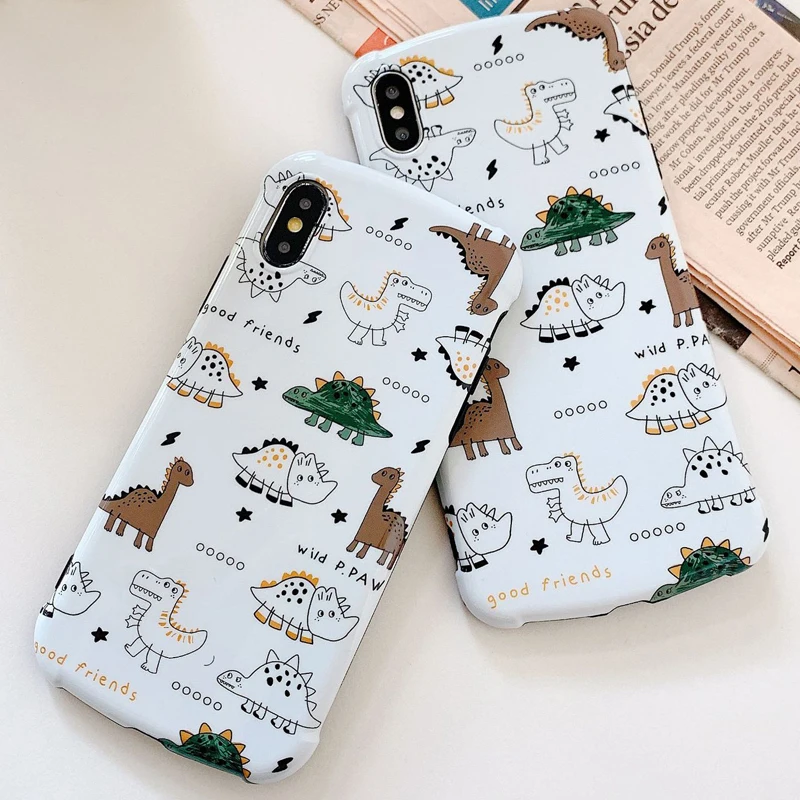

Cute Cartoon Dinosaur Painting White Phone Case for iPhone 6 6s 7 8 Plus X Xs XR Xs Max TPU Soft Back Cover