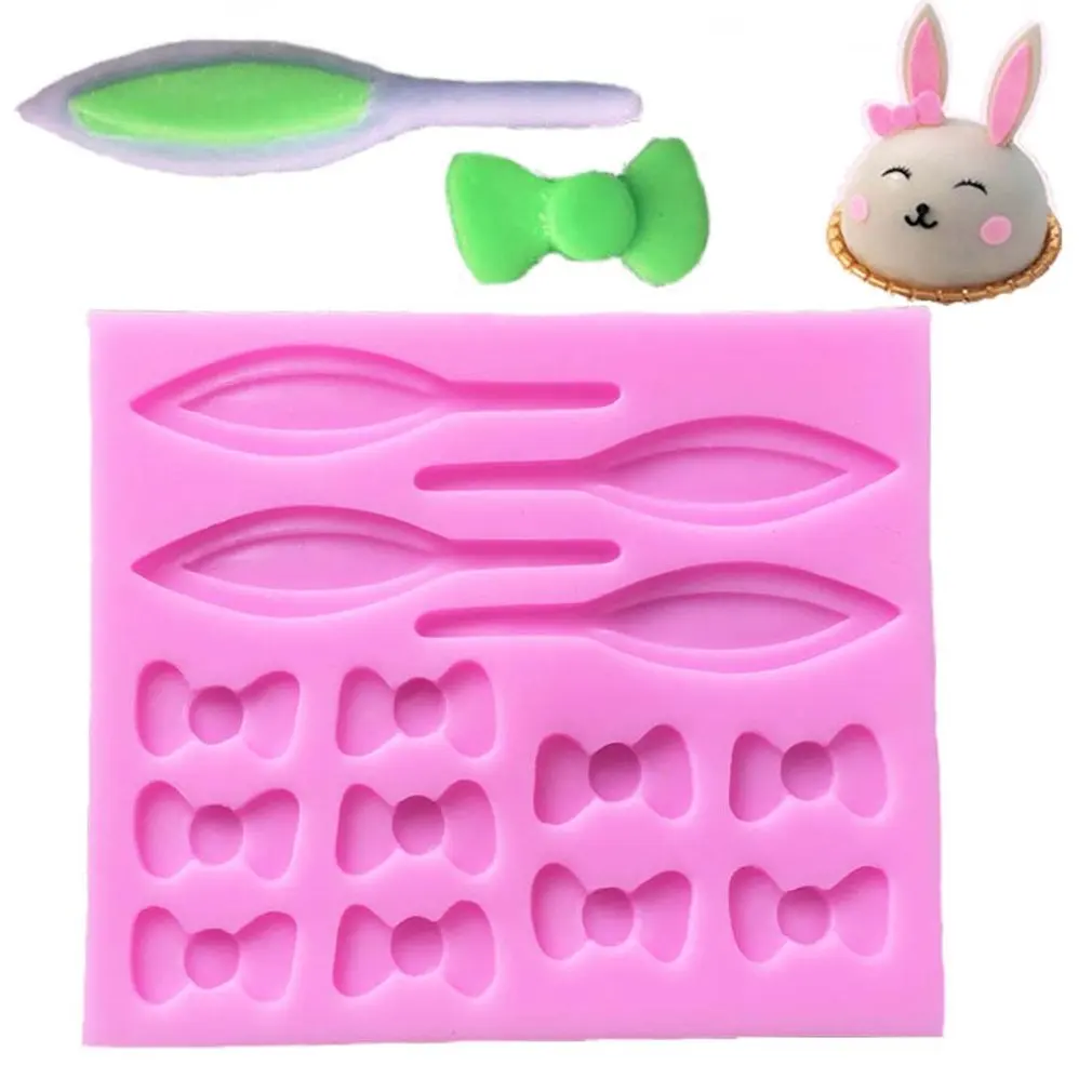 Лук кролик уши помадка силиконовые формы торт шоколад сухой Пейсли глина украшения плесень розовый