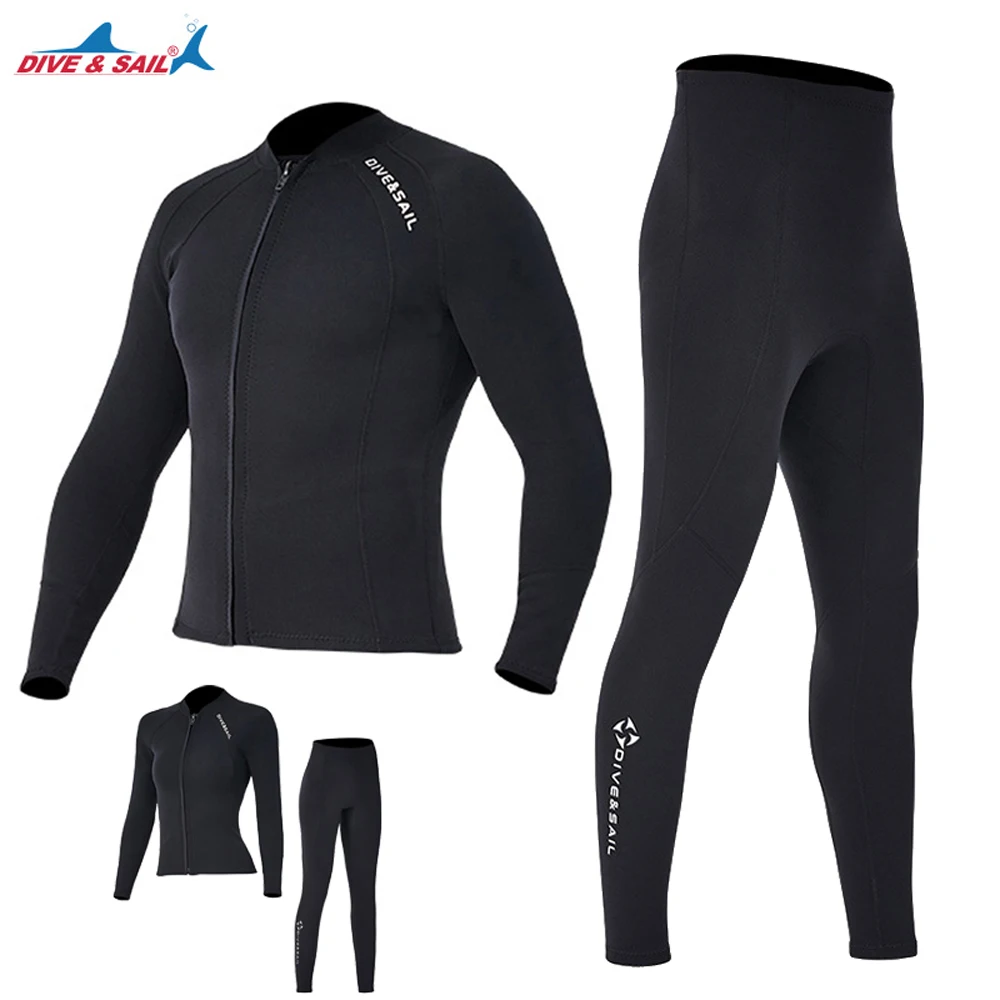 Diving Suits Dive sail 2mm Premium Diving Suit for Men Women Wetwuit Pants Split Body Jacket-Pants Neoprene Swimwear Black Keep Warm
