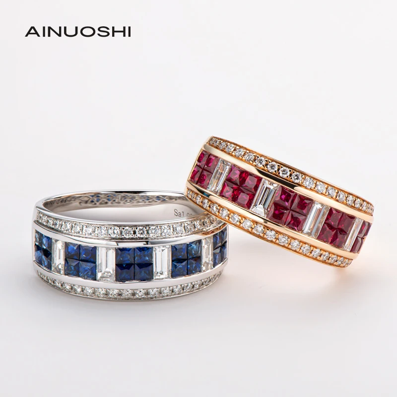 AINUOSHI 18K золото 1.088ct натуральный рубин/1.092ct обручальное кольцо с натуральным