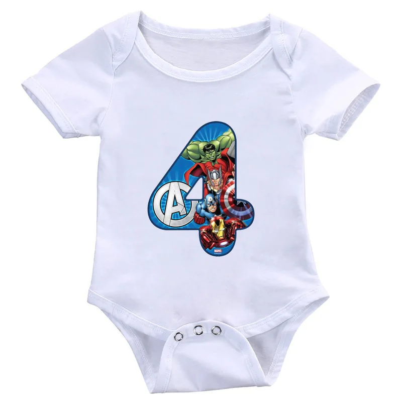 Baby Summer Rompers Marvel Avenger The Hulk Iron Man Number 1-9 Print Boy Rompers Infant Jumpsuit Girls Ropa Bebe Playsuit White
