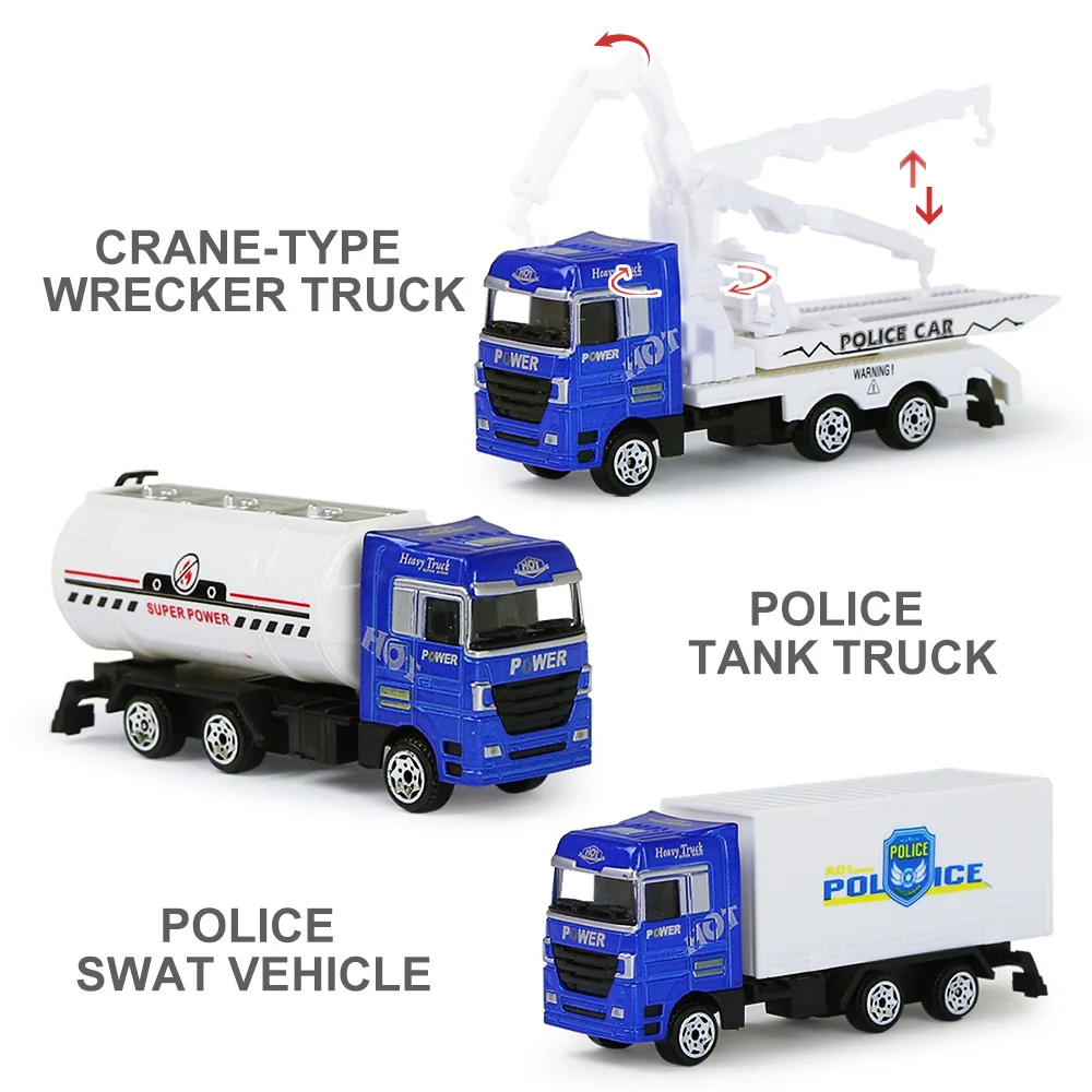 

3Pcs/Set City Simulation Alloy Car Model Series Sliding Function Engineering Military Fire Truck Educational Kids Toys for Boys