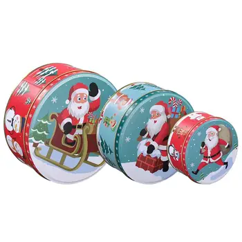 

3pcs Christmas Gift Case Candy Cans Tinplate Cookie Tins Candies Biscuits Treat Boxes Round Cookie Jar Candy Storage Box