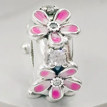 

Original Pink Daisy Flower With Crystal Clip Stopper Beads Fit 925 Sterling Silver Charm Bracelet Bangle Diy Jewelry