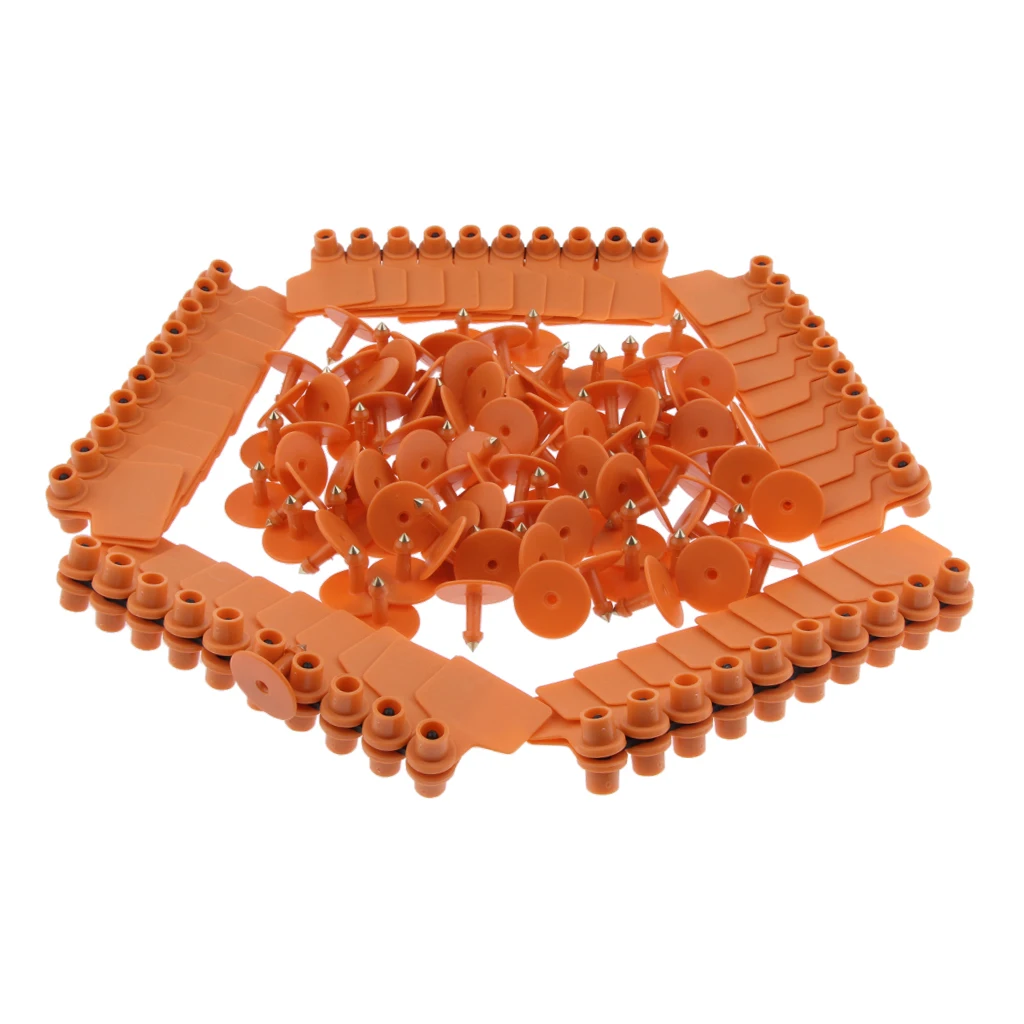 100 Pcs Pigs Cow Cattle Ear Tag, Blank, Brass Ear Stud, Anti-Rust, Orange