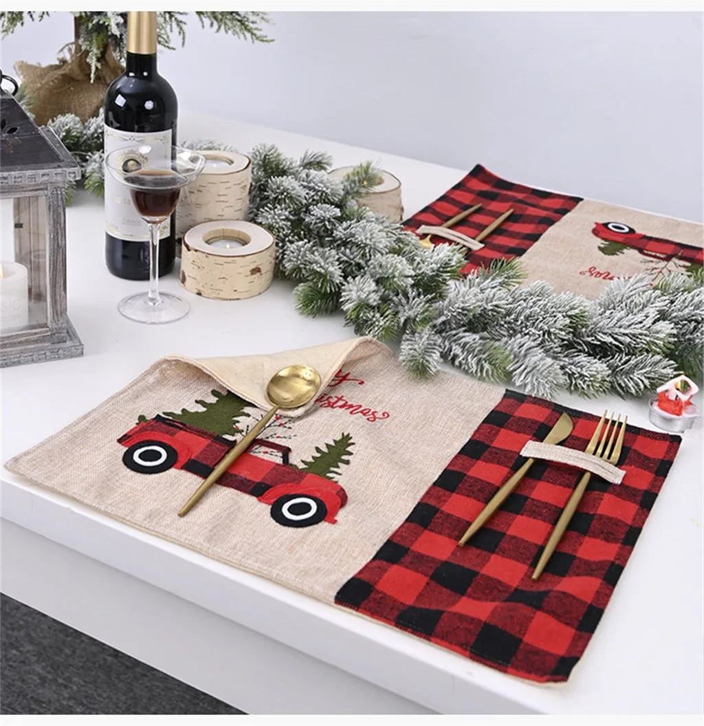 

Christmas Table Double Layer Checked Deco Placemat Home Party Dining Table Mat Family Decorating Christmas Gifts New Year #GM
