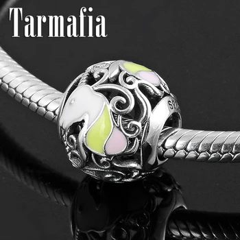 

New Round Hollow out 925 Sterling Silver Enamel Unicorn antelope Fine Beads Jewelry Fit Original Women Women Charm Bracelet