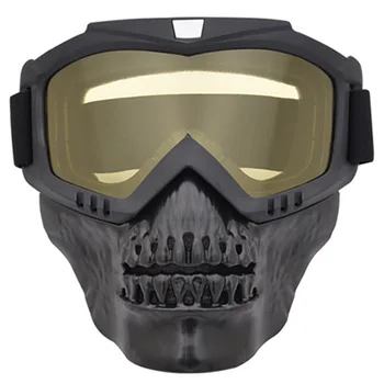 

Cool Skull Motorcycle Face Mask with Goggles Detachable Modular Goggles Mask for Vintage Open Face Motorcycle Helmet Moto Casco