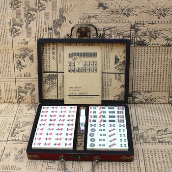 

Mah-Jong Portable 144 Tiles Mah-Jong Set Chinese Numbered Mahjong Set Chinese Toy with Box Party Gambling Game Board Game Entert