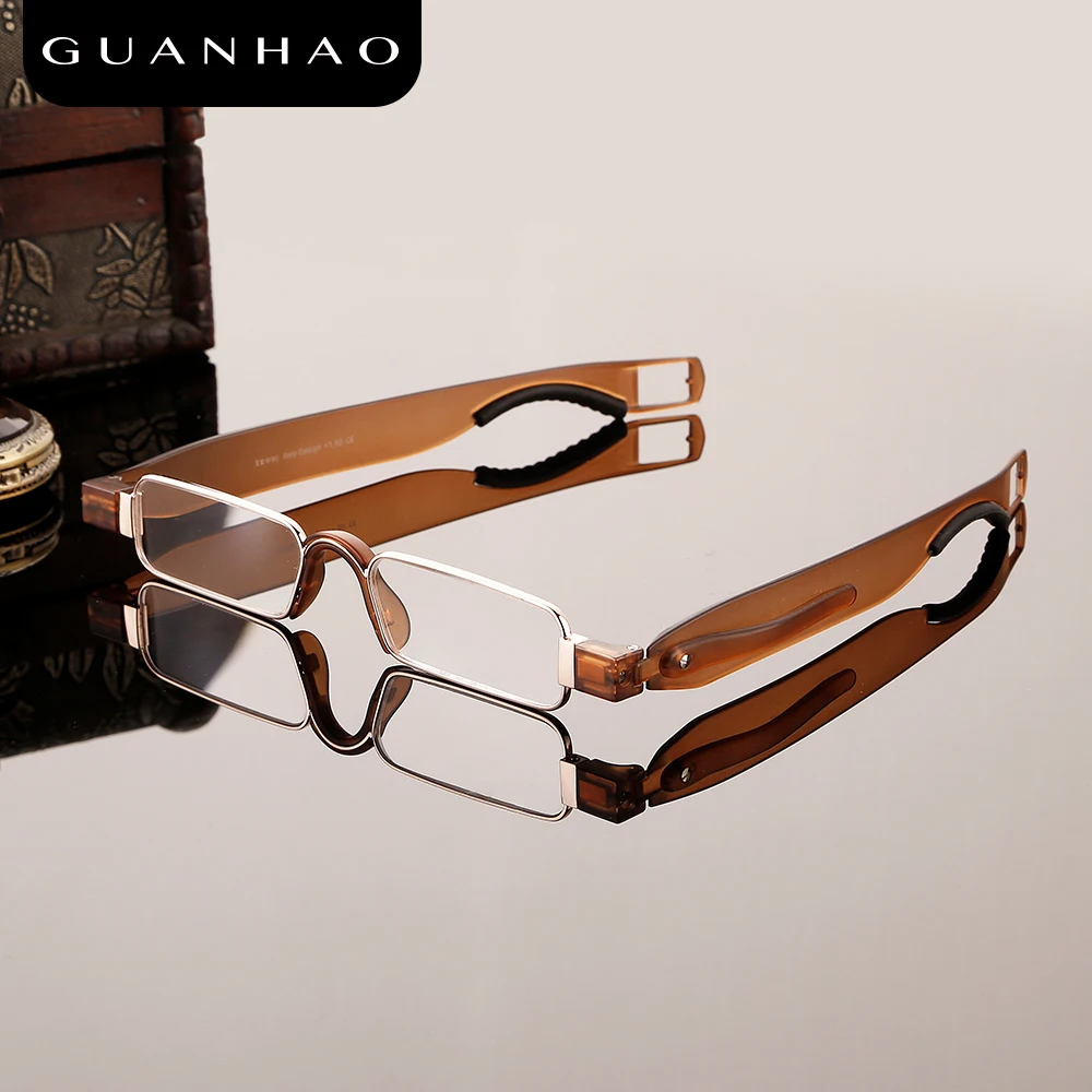 Guanhao Retro Rimless Rotate Folding Reading Glasses TR90 Frame Resin Lens Hyperopia Glasses Portable Eyeglasses with Case 5