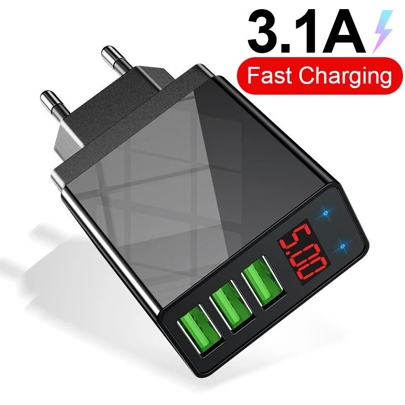 5V 3.1A USB 충전기 삼성 S10 S9 태블릿 3 USB 빠른 충전 디지털 디스플레이 벽 전화 충전기 어댑터, 아이폰 충전기