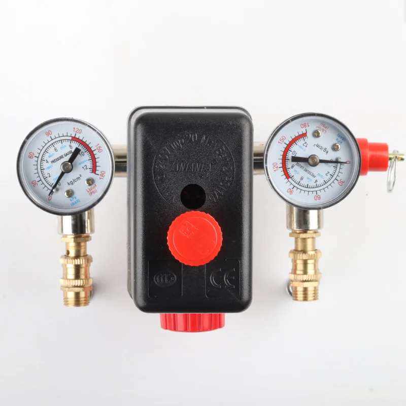Air Compressor Pressure Valve Switch Manifold Relief Regulator Gauges 90-120PSI 230-220V Aluminum alloy bracket