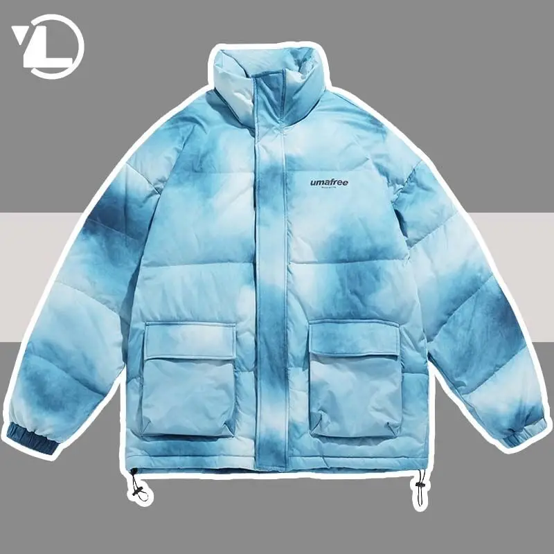 

Winter Tie Dye Jacket Parka Men Japanese Streetwear Zipper Padded Coats Women Casual Fashion Hip Hop Warm Outwear Couple New