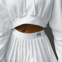 Mini Skirts Short Embroidery Elastic-Waist White Sexy Preppy Woman Summer Mircro Pleated