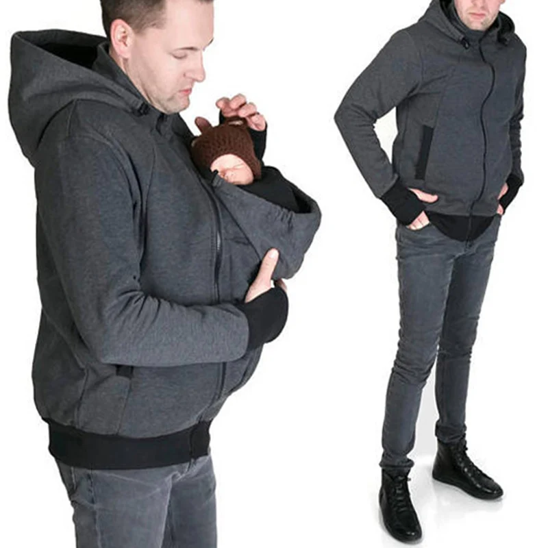 Autumn Winter Kangaroo Baby Carrier Hooded Hoodies Sweatshirt For Father Babywearing Jacket Multifunctional Kangaroo Clothes 5