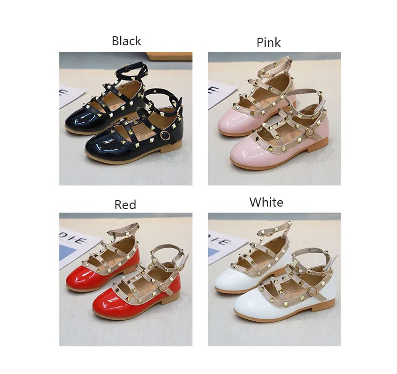 Little Girls Roman Rivet Patent Leather High-top Shoes For Girls Baby School White Red Black Dance Princess Single Shoes New