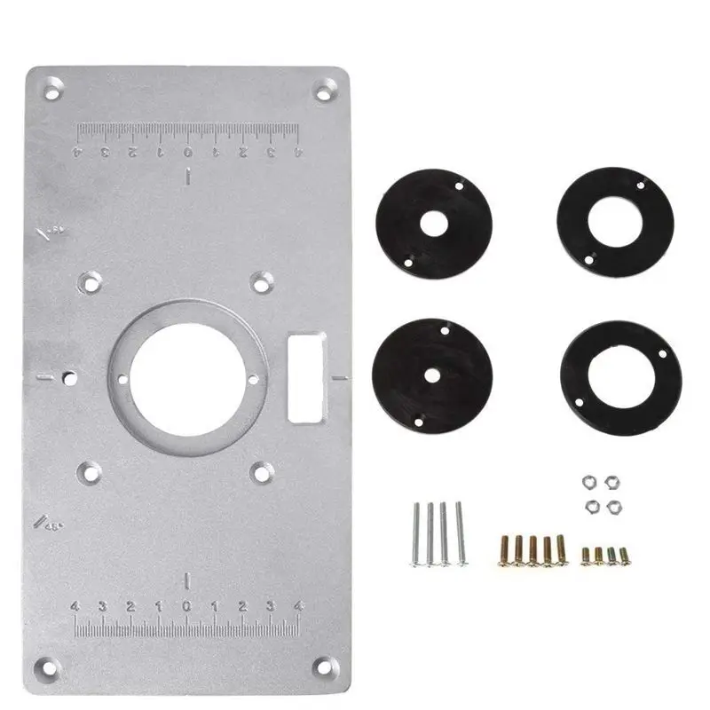 

Aluminum Router Table Insert Plate w/4 Rings Screws for Woodworking Benches