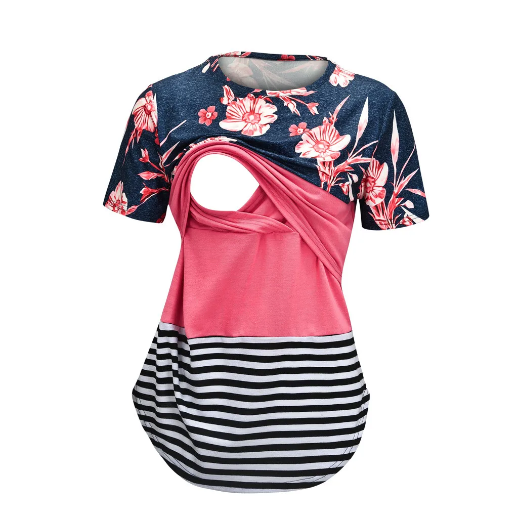 Блузка для беременных Женская свободная повседневная короткая одежда Nusring топы для грудного вскармливания полосатая Цветочная блузка с принтом топы Y924