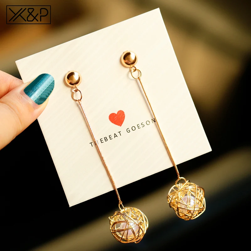 

X&P 2019 New Vintage Gold Round Earrings For Women Geometric Metal Sepak Takraw Natural Pearl Dangle Drop Earing Fashion Jewelry