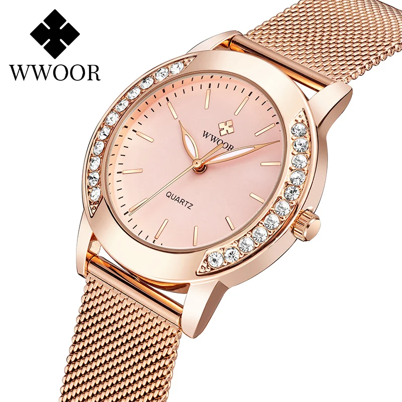 Bracelet Watch Rose-Gold Wwoor Women Clock Gift Quartz Luxury Diamond Top-Brand Fashion