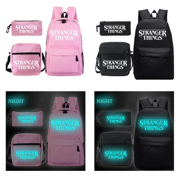

3D Print Mochila Stranger Things 3 Backpack Hip Hop Luminous Knapsack 3 PCS/set Sac A Doc Causal Bag Backpack Kpop Schoolbag