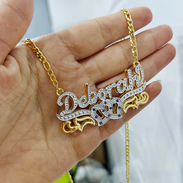 DODOAI Custom Necklace Double Gold plated Nameplate 3D Necklace Personalized Necklaces Choker Diamond Birthstone Necklace 2