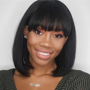 

Human Hair Wigs Bob Wig Shoulder Length Human Hair Wig With Bangs Natural Color Straight Brazilian Bang Wigs For Black Women
