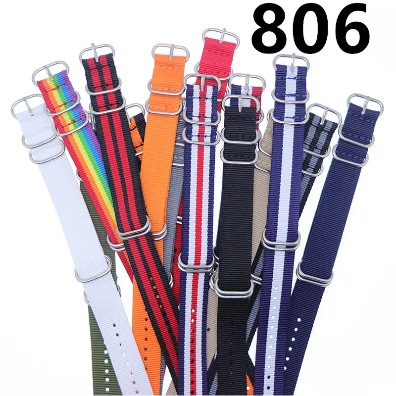 

B806 Nylon Resistant Straps18mm 20mm 22mm 24mm Nylon Band Watch NATO Strap Zulu Watchband Buckle Ring