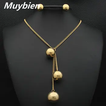 

Newest Round Stainless Steel fashion Jewelry Gold color Necklace And Earrings sets for Women SEDKAXBI