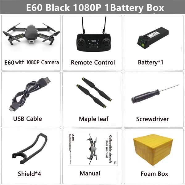 Дрон E60 RC с 4K HD камерой FPV Wi-Fi функция удержания высоты Selife Дрон складной Квадрокоптер Vs E58 E520 SG106 M69 дроны - Цвет: 1080P Black 1B Box