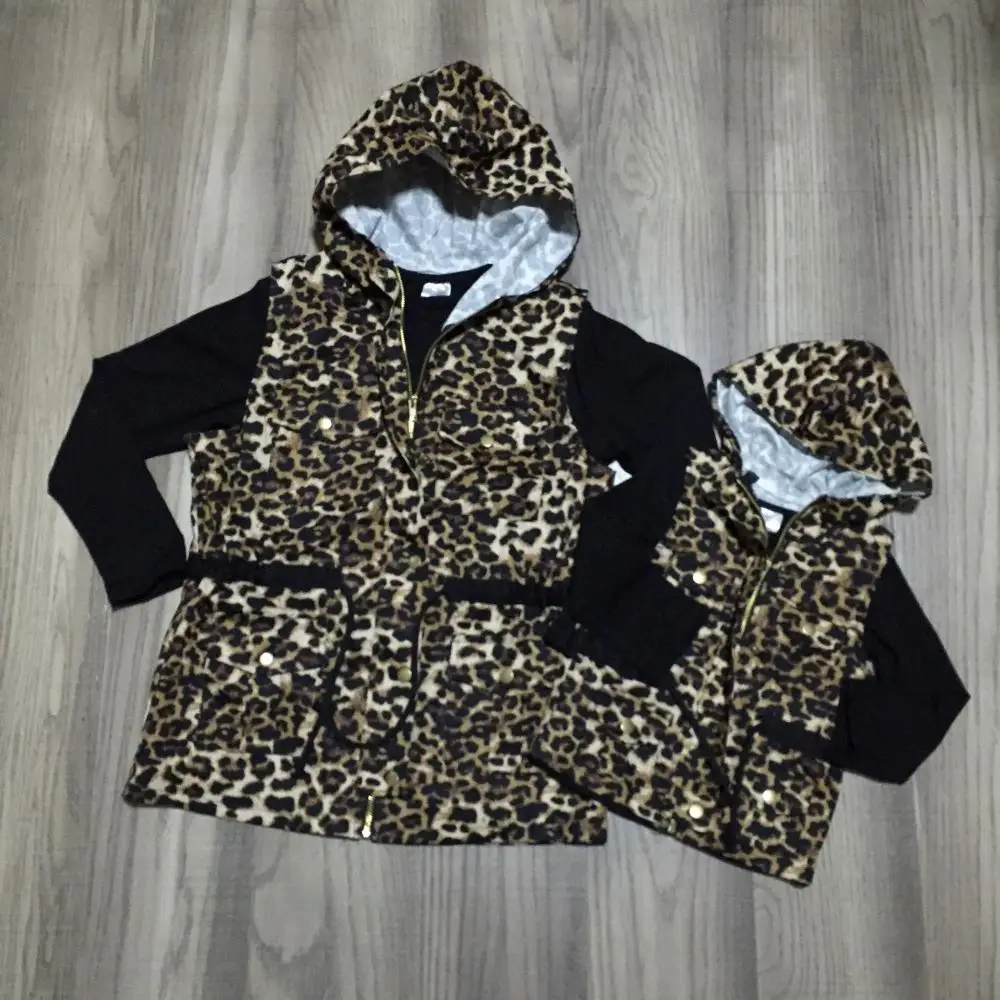 

mom and me sherpa hoodie baby girls 2 pcs clothes leopard waistcoat with black shirt mum and daughter plush clothes