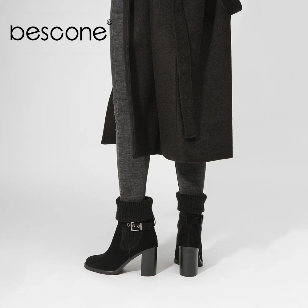 BESCONE/Модные женские ботильоны повседневная обувь без шнуровки с круглым носком на квадратном каблуке женские ботинки ручной работы на очень высоком каблуке 9 см; BC307