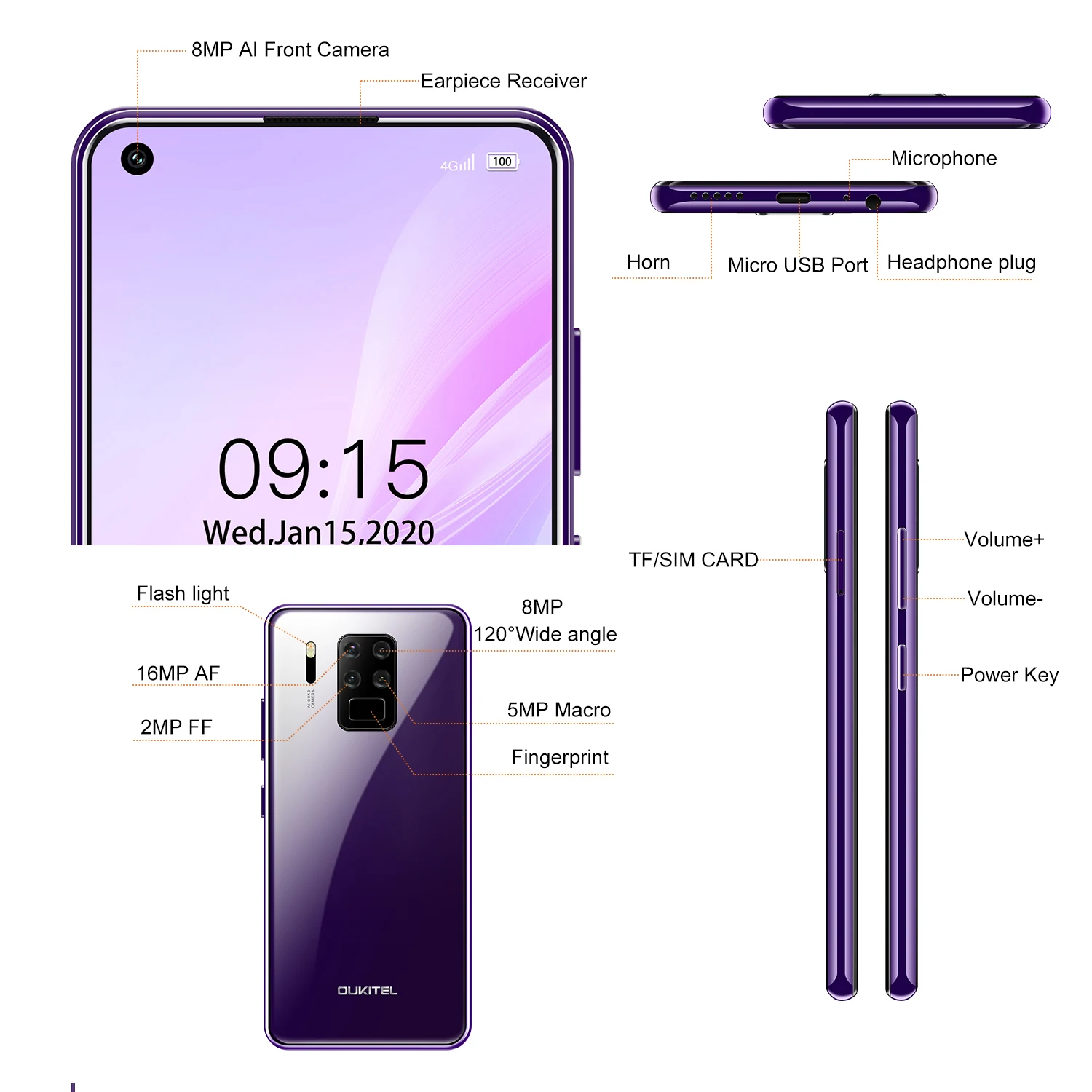 OUKITEL C18 Pro 4G RAM 64G ROM 4G LTE Smartphone 6.55