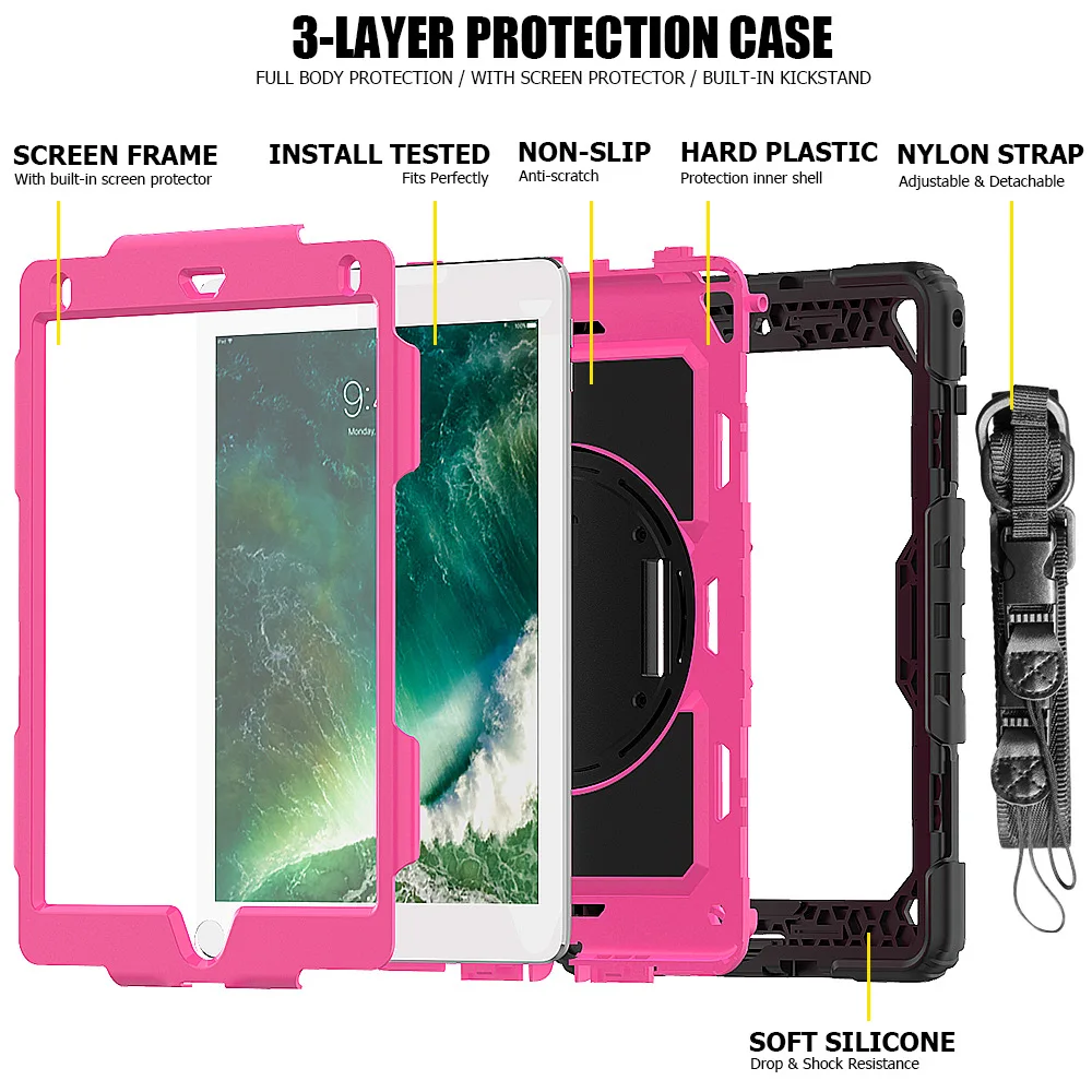 Case for Apple iPad 9.7 6th generation Tablet Kids Safe Shockproof Armor Cover Hand Strap Neck Strap for Air 2 Pro 9.7