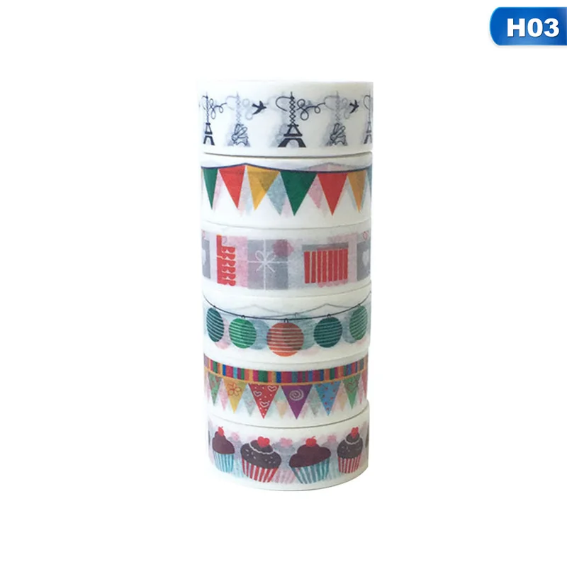 6 Rolls/set Cute Washi Tape Set Christmas Masking Tape For Gift Wrapping Scrapbooking Planner Paper Tape Student Supplies