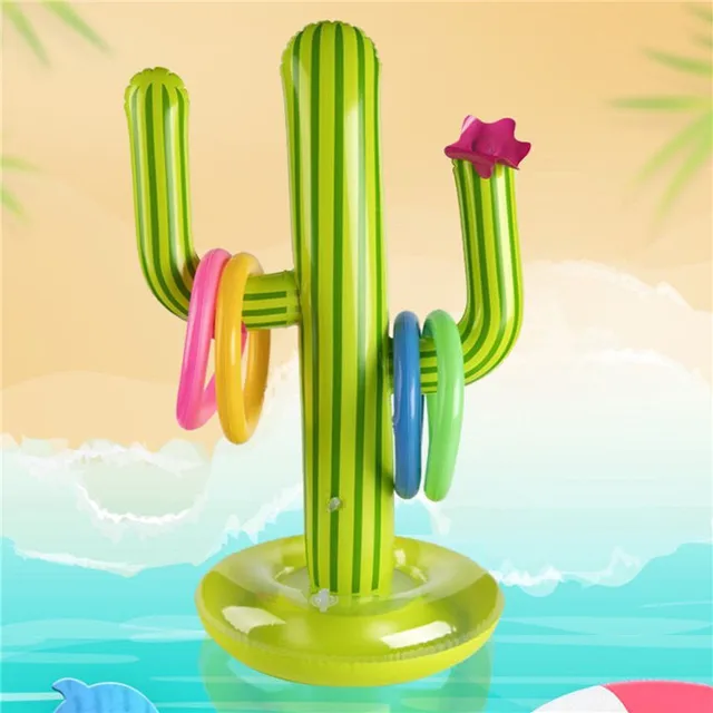 Inflatable Pool Toys Inflatable Cactus Ring Toss Game Set Outdoor Swimming Pool Accessories Floating Pool Toys Beach Party Game 3