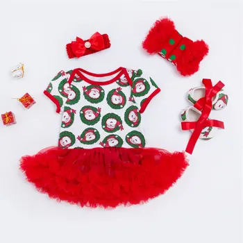 

Infants and young children suit girl baby 0-2 years old Christmas Short-sleeved dres +sHair band +Socks +Shoes