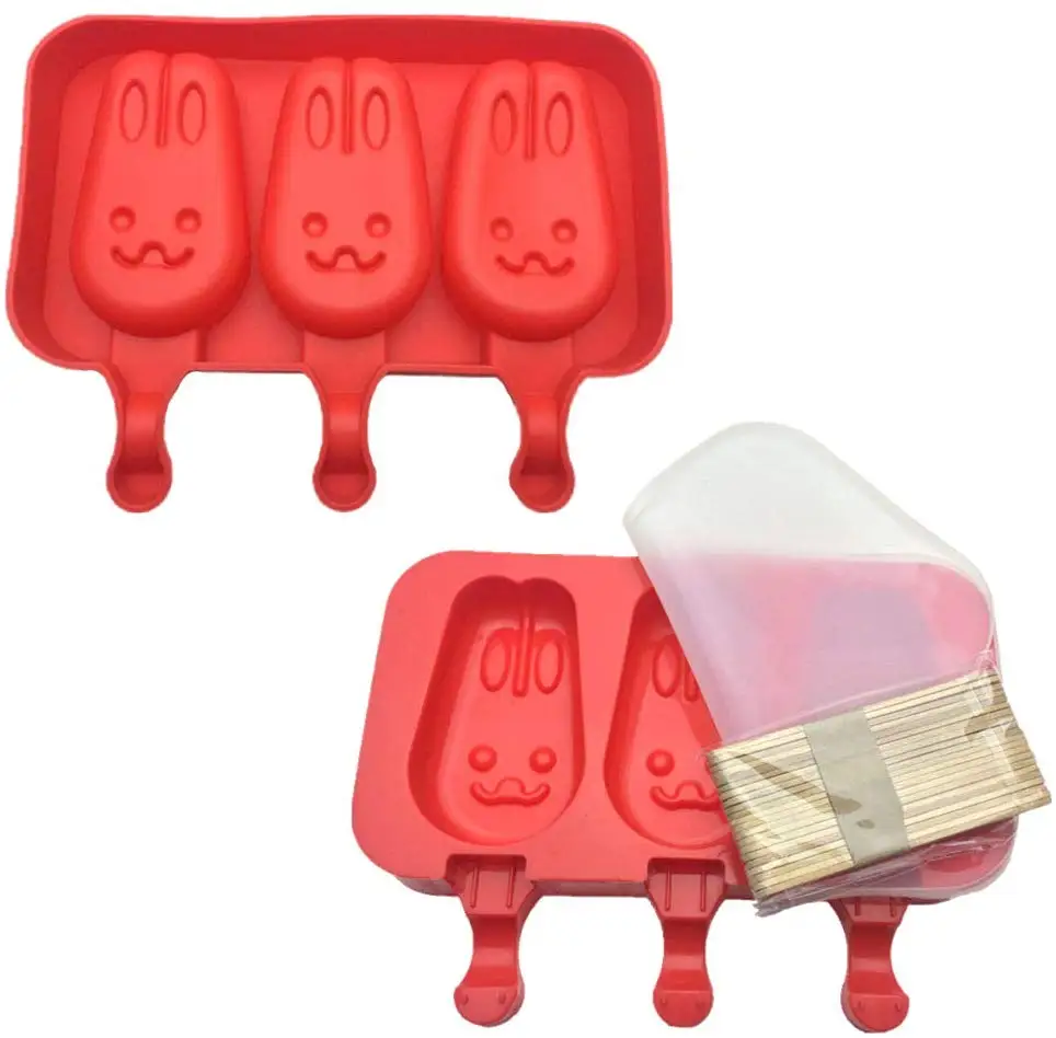 2pcs 3cavities cute rabbit silicone ice POP mold ice cream bar mold DIY ice cream silicone jelly chocolate candy soap mold