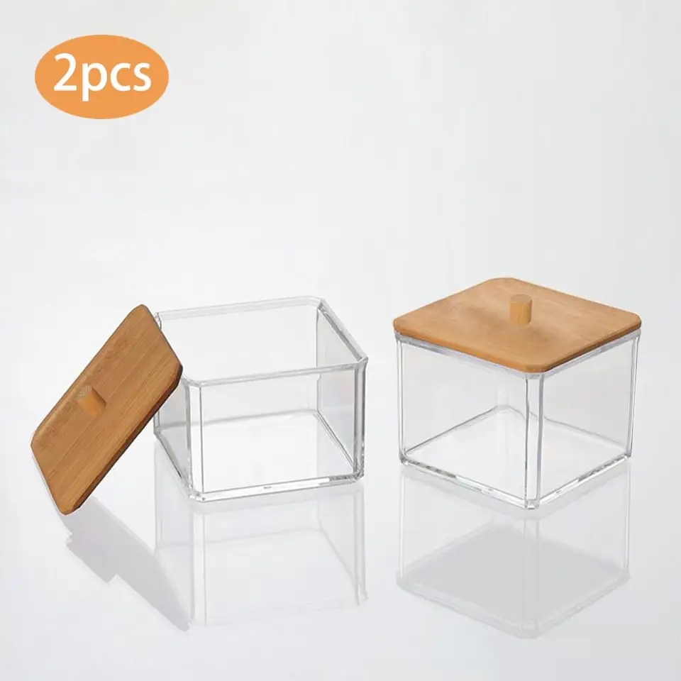 2 Pack Cotton Ball And Swab Holder Organizer With Lid Vanity