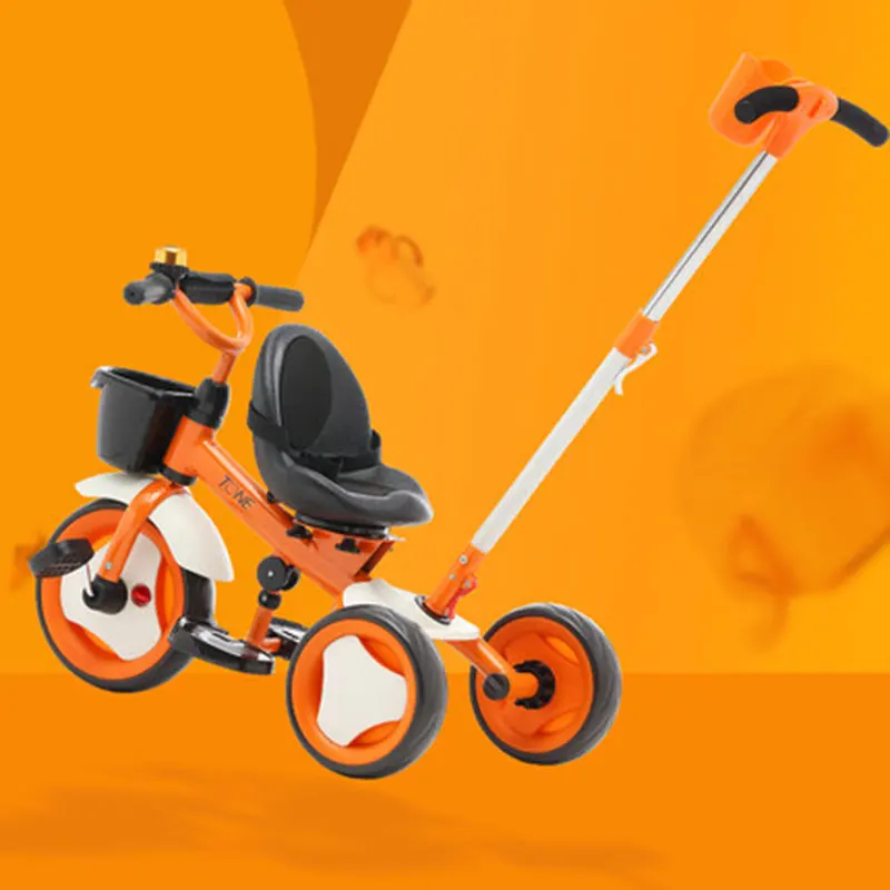 Vibrant orange Детский трехколесный велосипед на колесиках с двумя способами может поворачиваться на педаль для детей от 18 месяцев до 6 лет, светильник разных цветов - Цвет: Vibrant orange