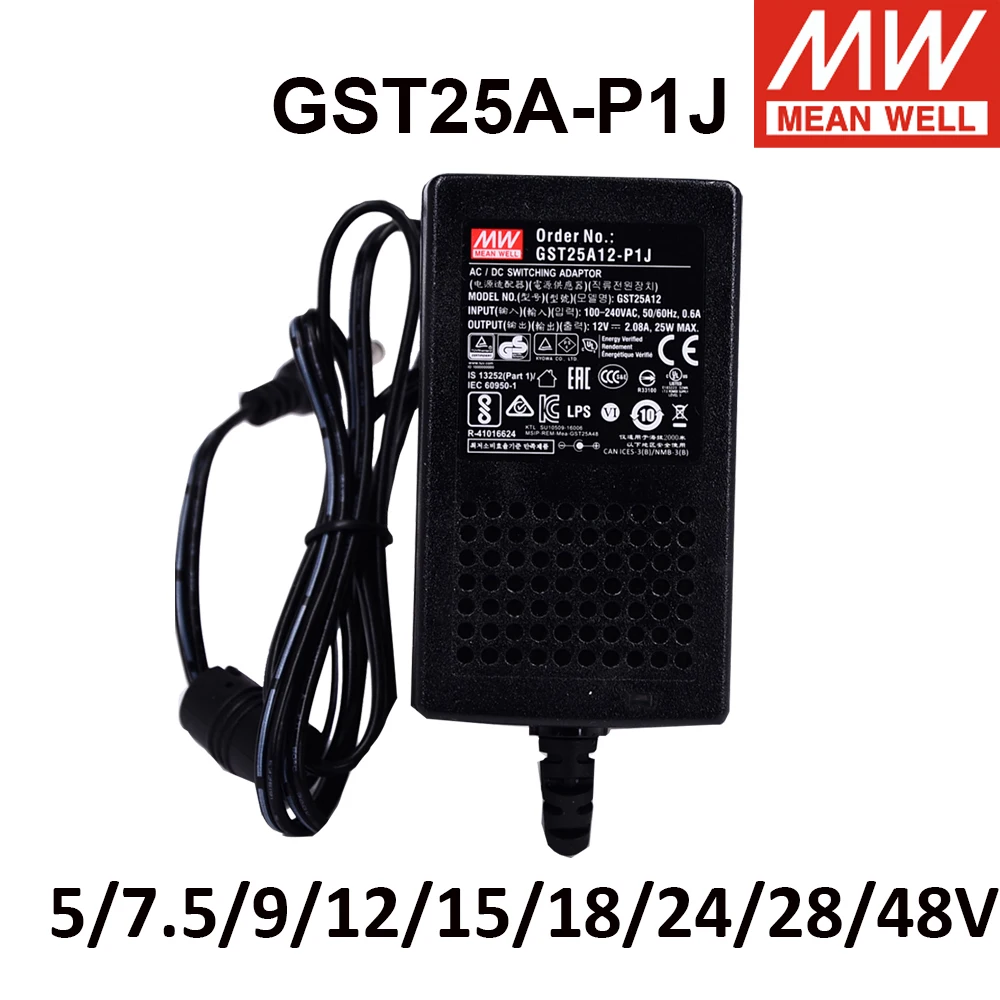 Бренд Mean Well представляет GST25A12-P1J GST25A05-P1J 25W адаптер dc 5V 7 5 V 9V 12V 15V 18V 24V 28V 48V