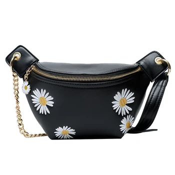 

Solid PU leather bags for women 2020 Daisy pattern chain summer women's messenger waist bag crossbody bags for women sac a main